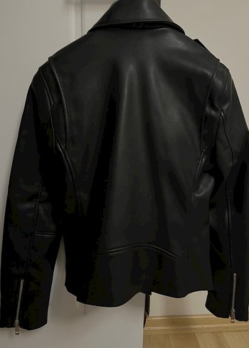 Siyah Deri Kadın Biker Ceket - Görsel 4