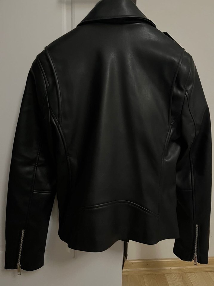 Siyah Deri Kadın Biker Ceket - Görsel 4