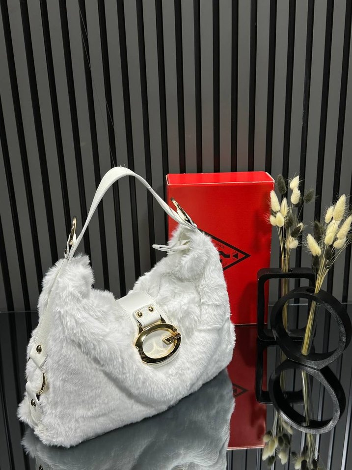 Mavi Kürklü Kadın Omuz Çantası - Görsel 2