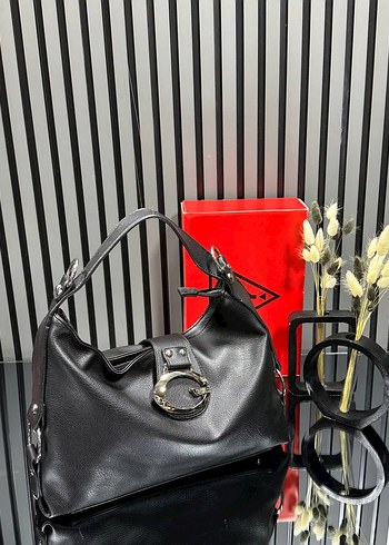 Tokalı Siyah Deri Kadın Omuz Çantası - Görsel 3