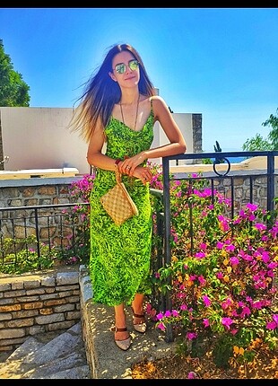 Yeşil günlük elbise diz altı #milla