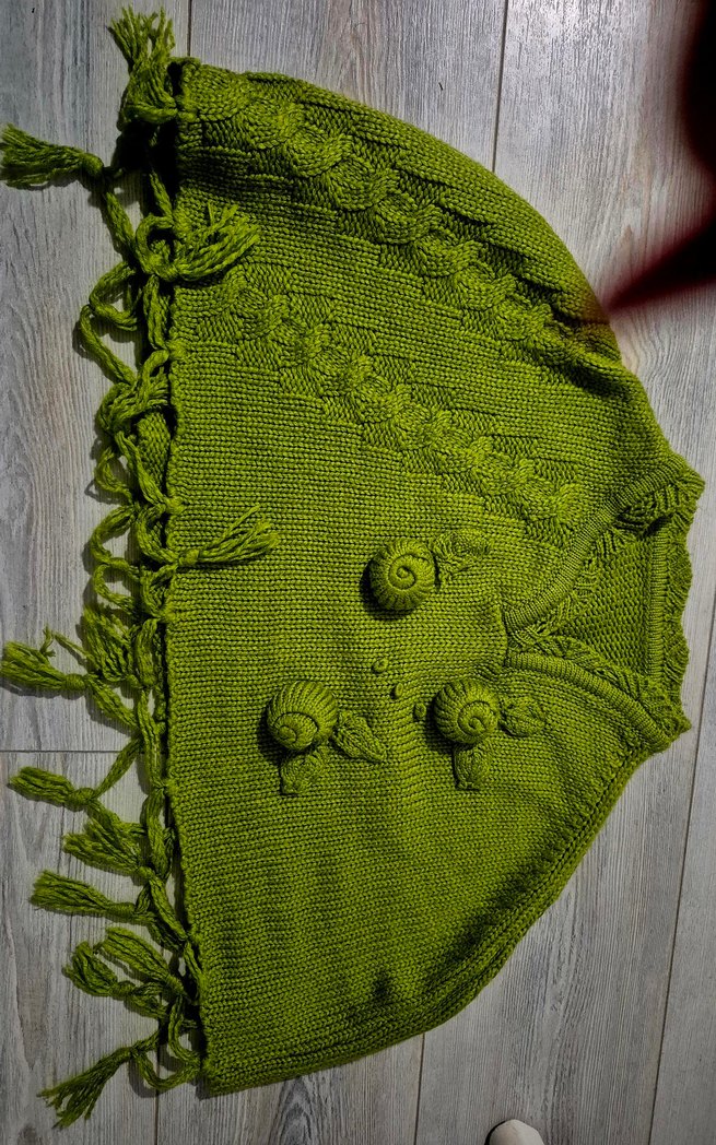 Kız Çocuk Bohem Yeşil Örgü Panço - Görsel 2