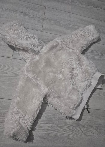 beyaz Kapüşonlu Kız cocuk Peluş Mont - Görsel 2
