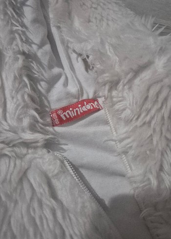 beyaz Kapüşonlu Kız cocuk Peluş Mont - Görsel 3