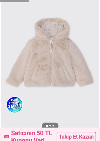 beyaz Kapüşonlu Kız cocuk Peluş Mont - Görsel 6