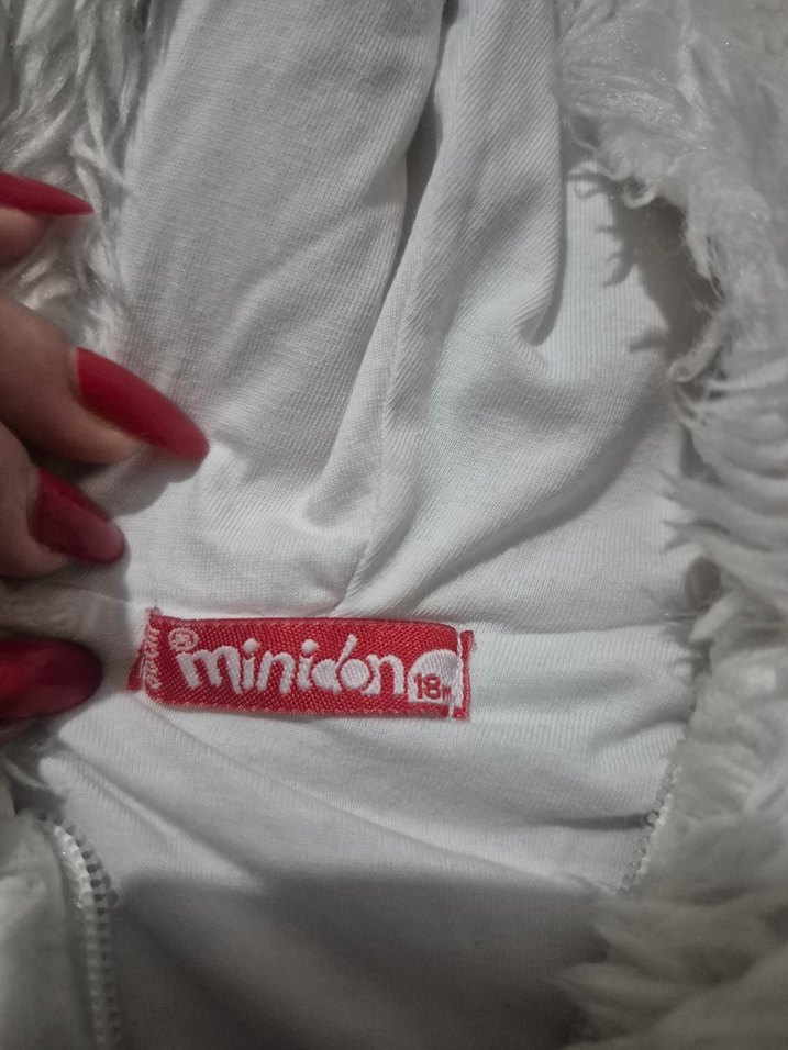 beyaz Kapüşonlu Kız cocuk Peluş Mont - Görsel 4