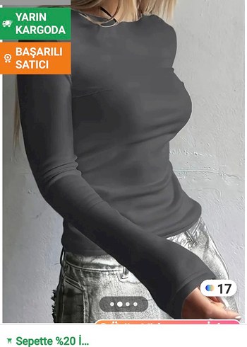 Gri Uzun Kollu Dar Kesim Kadın Bluz - Görsel 2