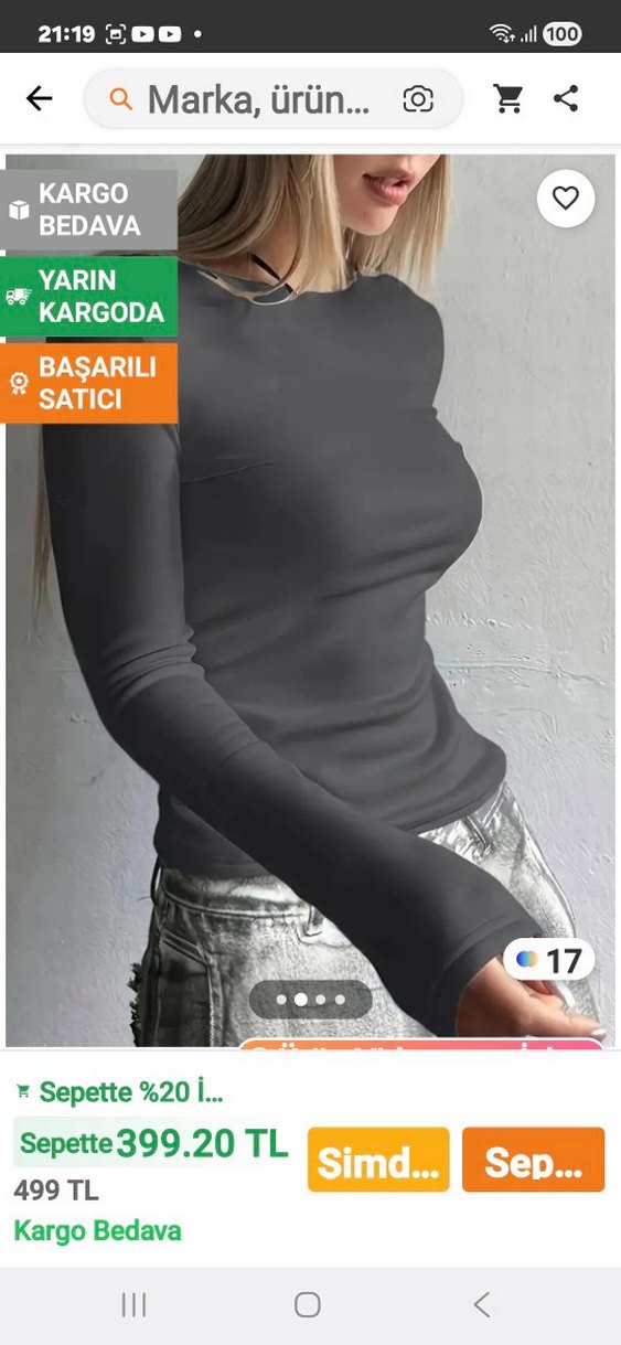 Gri Uzun Kollu Dar Kesim Kadın Bluz - Görsel 2