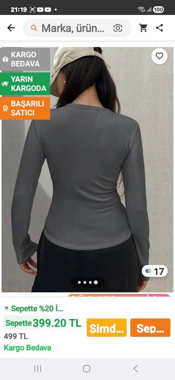 Gri Uzun Kollu Dar Kesim Kadın Bluz - Görsel 4