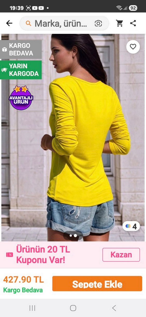 Sarı Uzun Kollu V Yaka Kadın Bluz..tşört l..xl uyumlu - Görsel 2