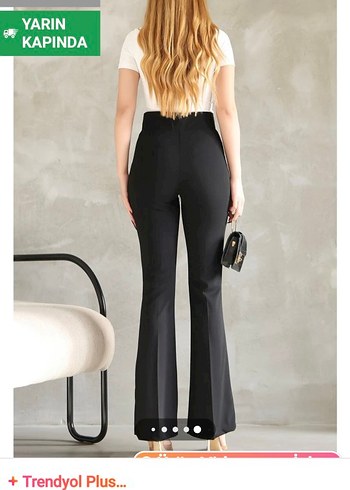 Siyah Kemerli Midi Kadın Kumaş Pantolon - Görsel 2