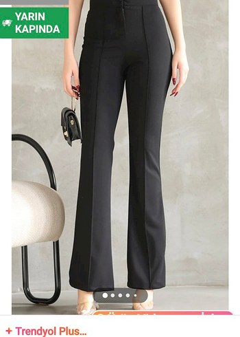 Siyah Kemerli Midi Kadın Kumaş Pantolon - Görsel 3