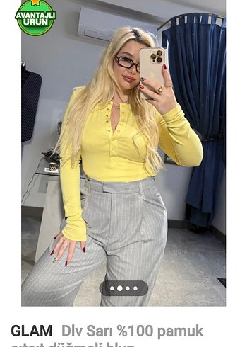 Sarı Yüksek Yakalı Düğmeli Kadın Bluz - Görsel 2