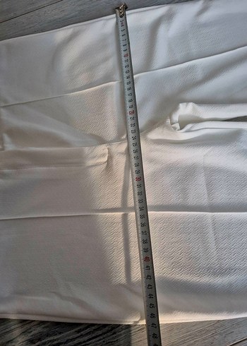 Beyaz Midi Kumaş Pantolon, Kemerli, Rahat Kesim - Görsel 11