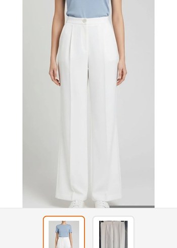 Beyaz Midi Kumaş Pantolon, Kemerli, Rahat Kesim - Görsel 5
