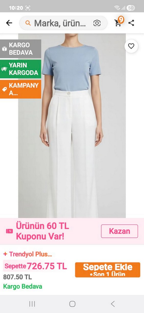 Beyaz Midi Kumaş Pantolon, Kemerli, Rahat Kesim - Görsel 2