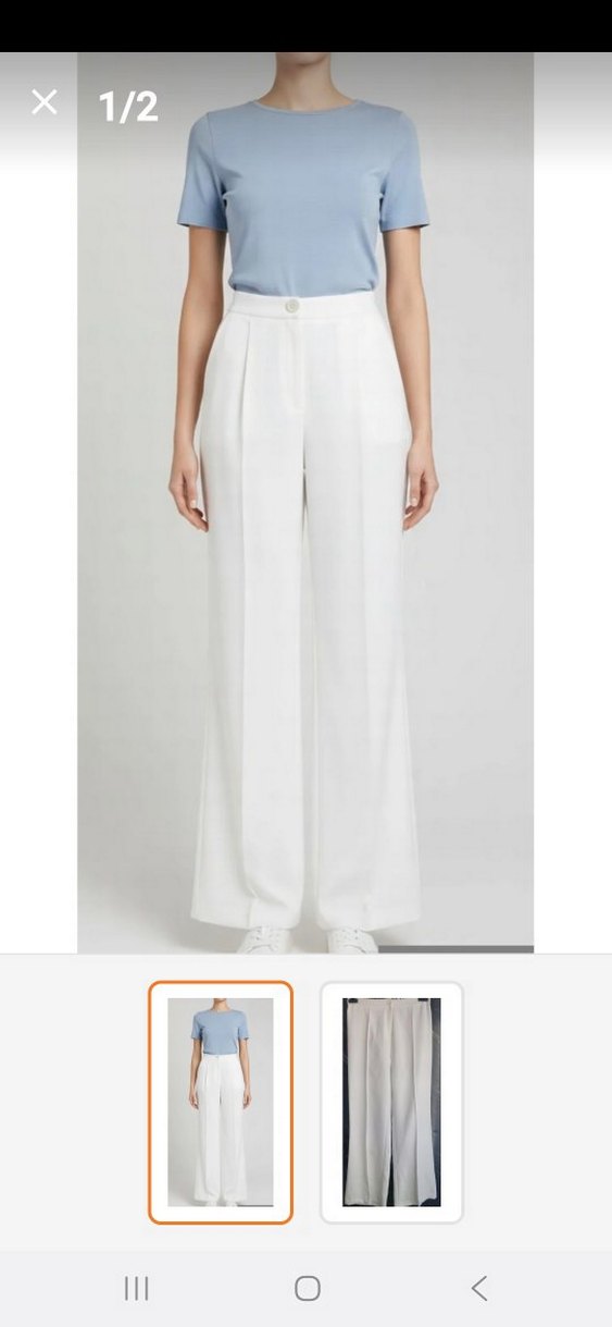 Beyaz Midi Kumaş Pantolon, Kemerli, Rahat Kesim - Görsel 5