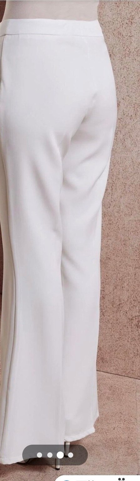 Beyaz Midi Kumaş Pantolon, Kemerli, Rahat Kesim - Görsel 3