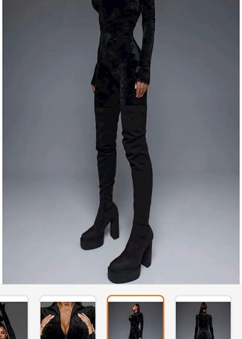 Siyah Süet Uzun Kollu Midi Tulum 46 bedene kadar uyumlu - Görsel 6