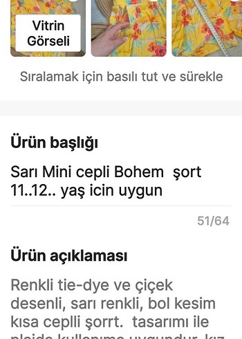 Sarı Mini cepli Bohem şort 11..12.. yaş icin uygun - Görsel 5