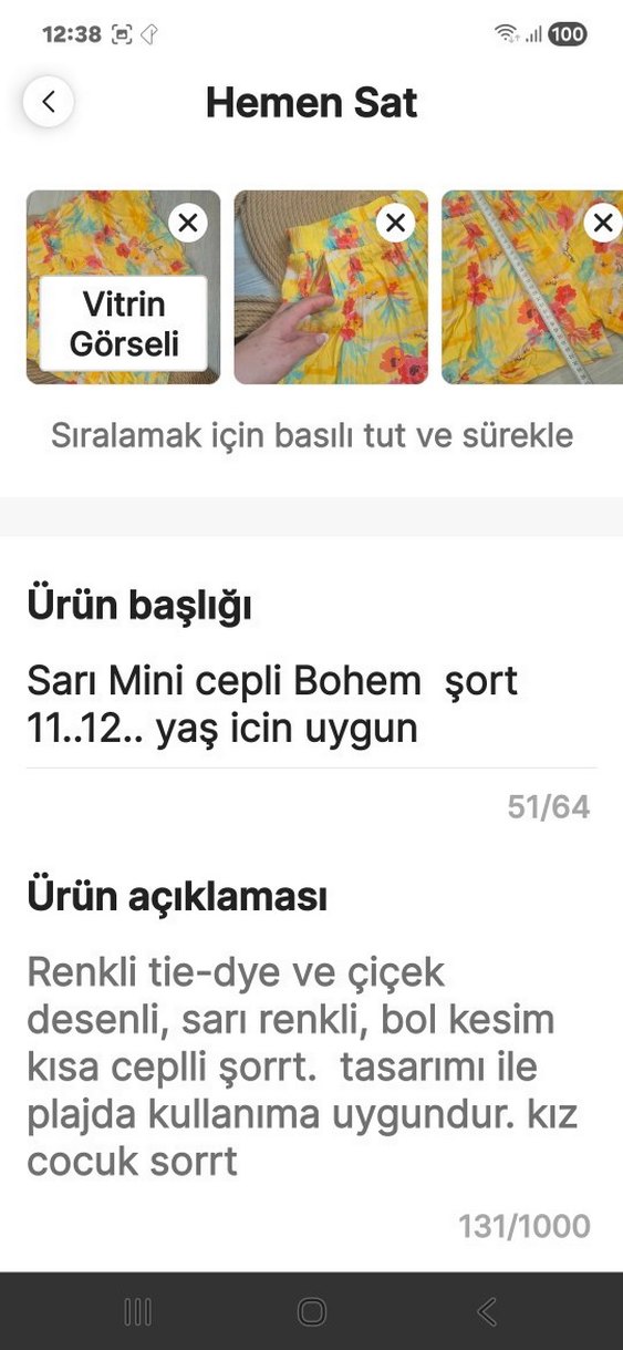 Sarı Mini cepli Bohem  şort 11..12.. yaş icin uygun - Görsel 5