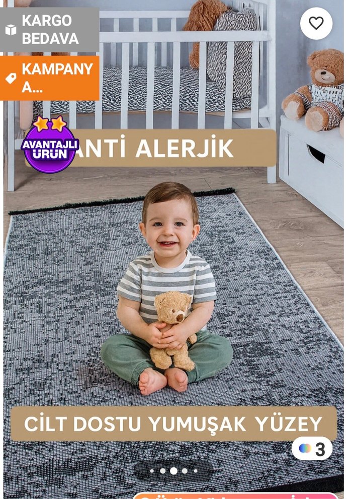 Gri Baskılı Çağdaş Halı - Görsel 2