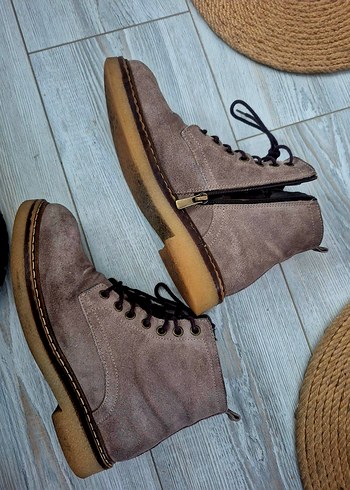 Kahverengi Süet Kadın Botları Blok Topuklu - Görsel 3