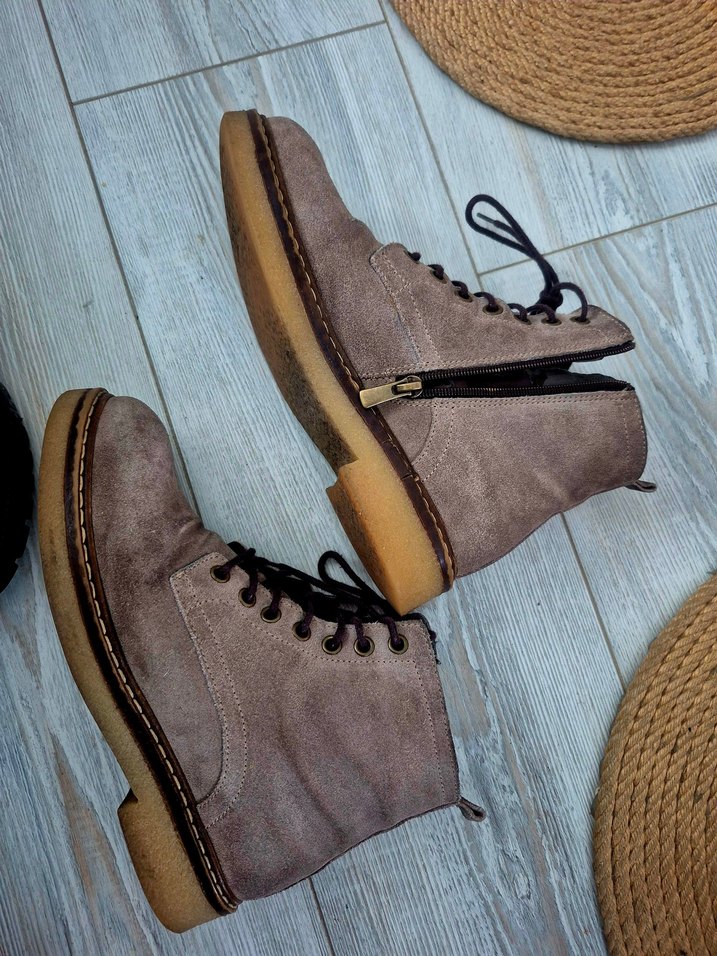 Kahverengi Süet Kadın Botları Blok Topuklu - Görsel 3