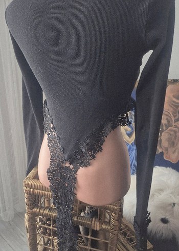 Siyah Dantel İşlemeli Gotik Kadın Body süit ferm.halkalı. - Görsel 2