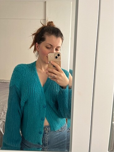 xl Beden mavi Renk Bershka mavi peluş hırka