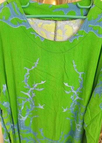 xxl Beden Uzun Kollu Yeşil Batik Desenli Kadın Elbise
