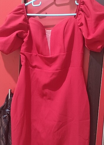 s Beden kırmızı Renk Kırmızı midi boy abiye elbise 