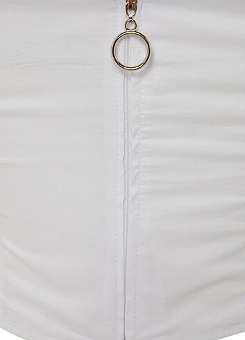 34 Beden beyaz Renk Beyaz Crop Balon Kol Fermuarlı Bluz 