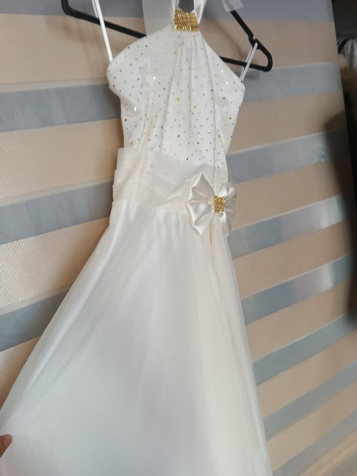 Beyaz Uzun Drapeli Straplez Kadın Abiye - Görsel 2