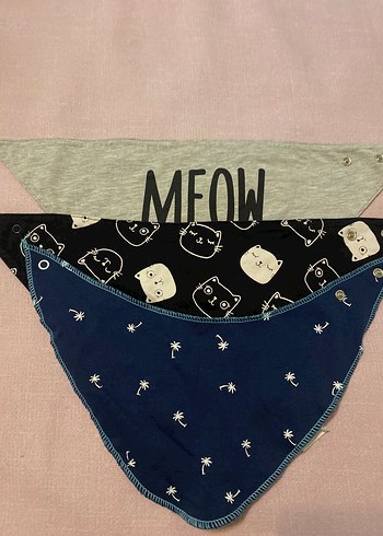 Kedili ve Desenli Üçlü Bebek Önlüğü - Görsel 5