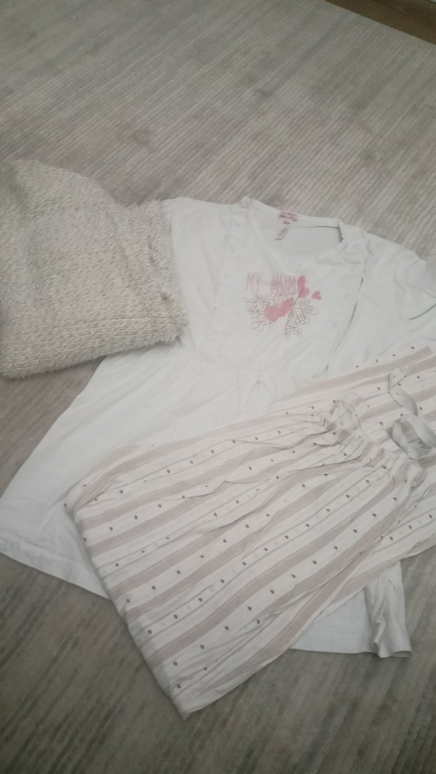 Nakışlı Beyaz Hamile ve Emzirme Gecelik - Görsel 3