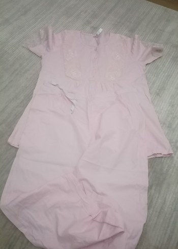Pembe V Yaka Kısa Kollu hamilelik pijama takimi - Görsel 3