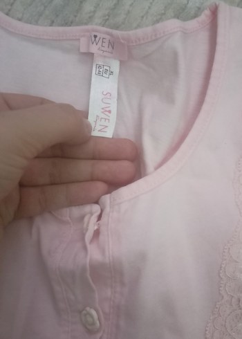 Pembe V Yaka Kısa Kollu hamilelik pijama takimi - Görsel 2