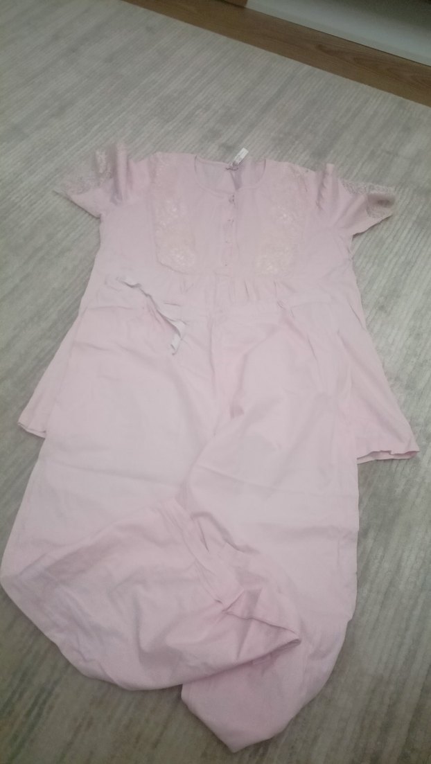 Pembe V Yaka Kısa Kollu hamilelik pijama takimi - Görsel 3