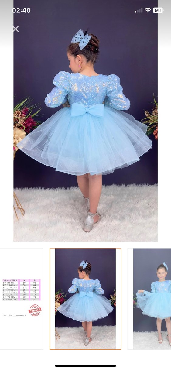 Mavi Kürklü Uzun Kollu Çocuk Elbisesi - Görsel 2