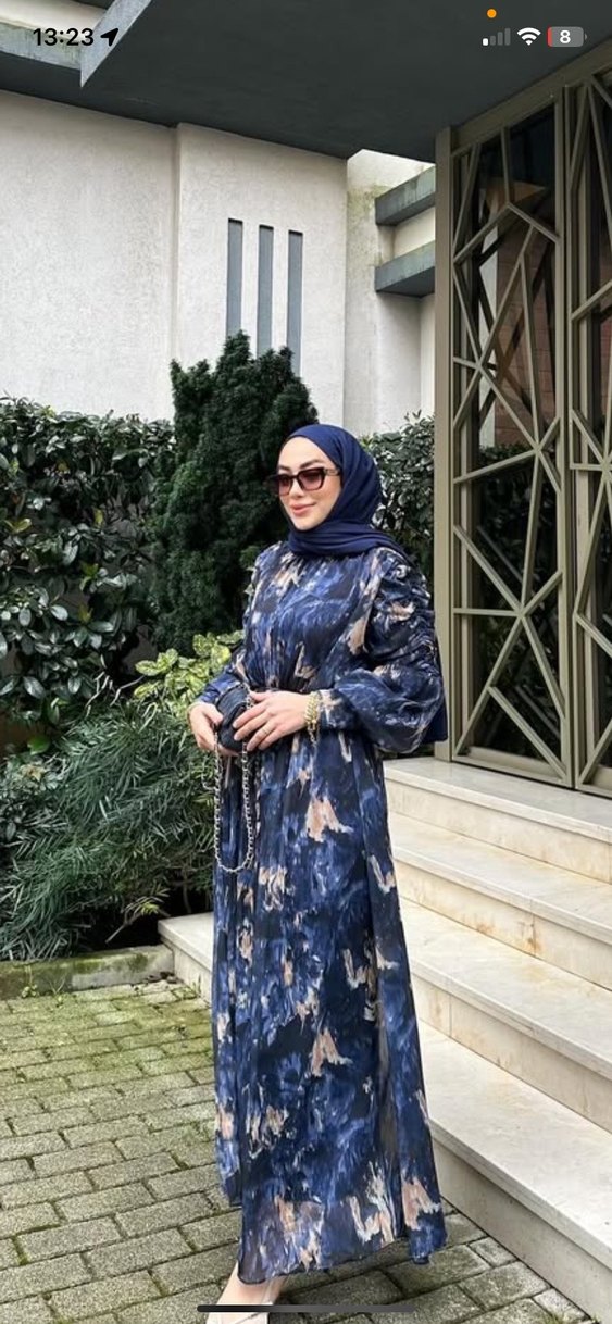 Uzun Kollu Lacivert Batik Desenli Salaş Elbise marka temsilidir - Görsel 2