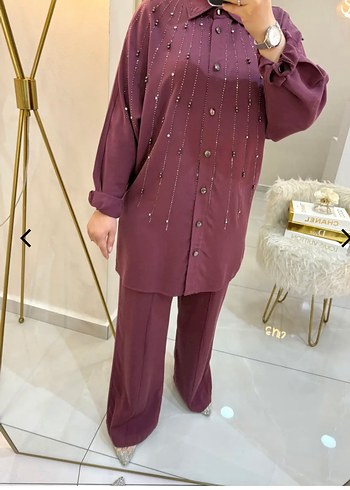 Düğmeli Bordo Kadın Tunik takım tensel kumaş - Görsel 4
