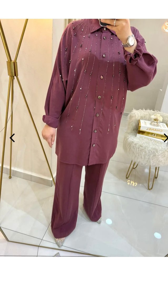 Düğmeli Bordo Kadın Tunik takım tensel kumaş - Görsel 4
