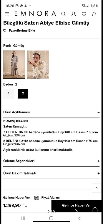 Diğer Emnora Saten abiye 1 beden