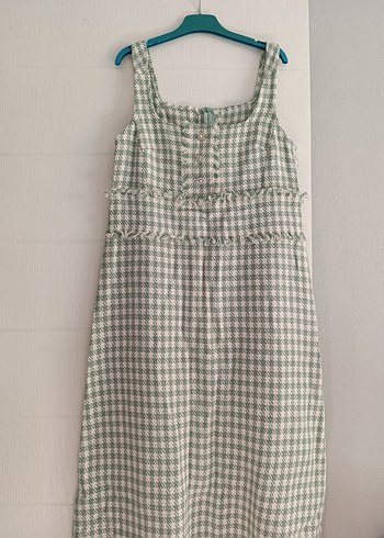 Yeşil Ekose Düğmeli Jile Uzun Elbise - Görsel 5