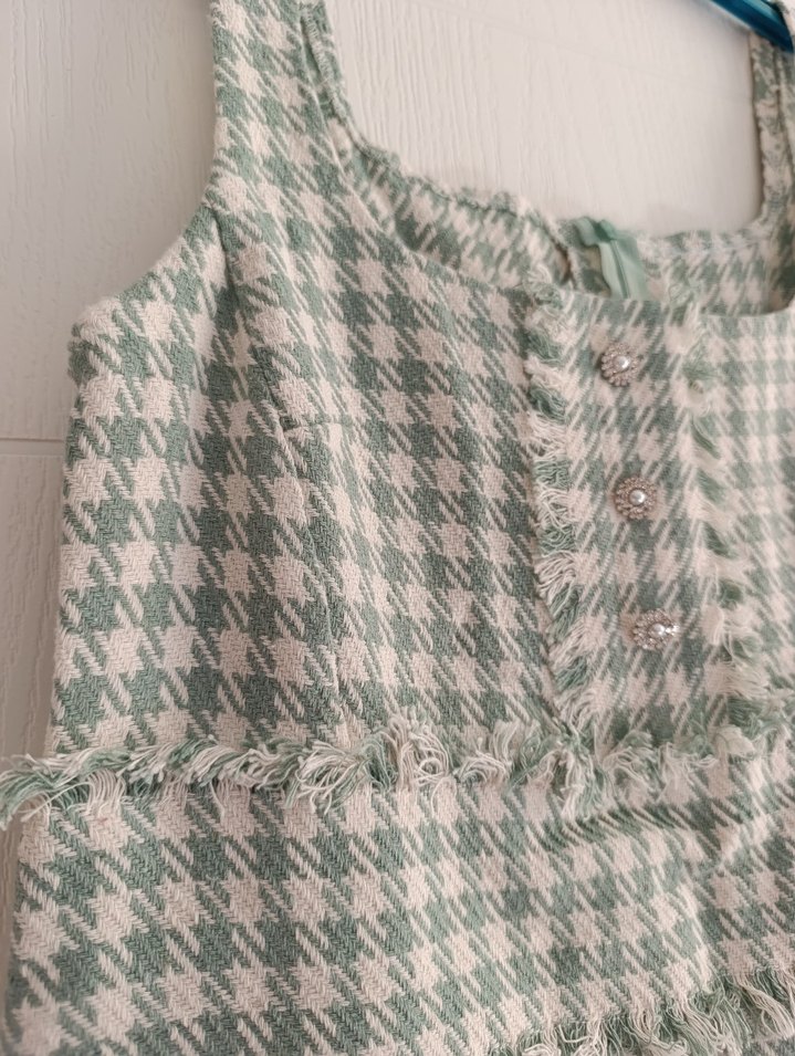 Yeşil Ekose Düğmeli Jile Uzun Elbise - Görsel 3