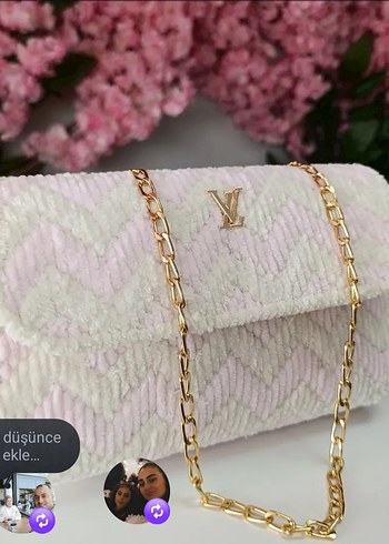 Diğer Zincir Detaylı Pembe krem kadife ipten yapılmış özel tasarım