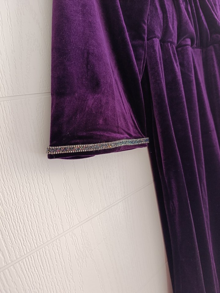Mor Kadın Uzun Kadife Elbise - Görsel 3