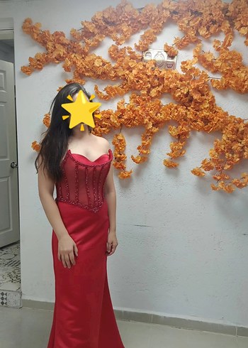 Diğer Kırmızı Straplez Uzun Drapeli Kadın Abiye özel dikim 
