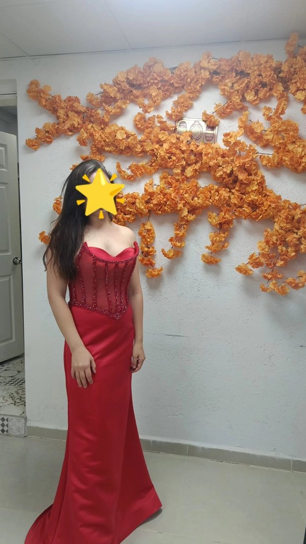 Kırmızı Straplez Uzun Drapeli Kadın Abiye özel dikim  - Görsel 2